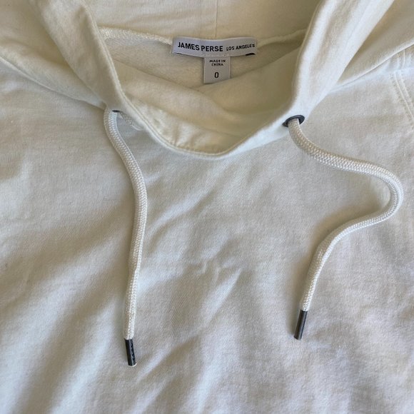 James Perse White Drawstring Funnel-Neck Hooded Sweatshirt Size 0 - Picture 9 of 10